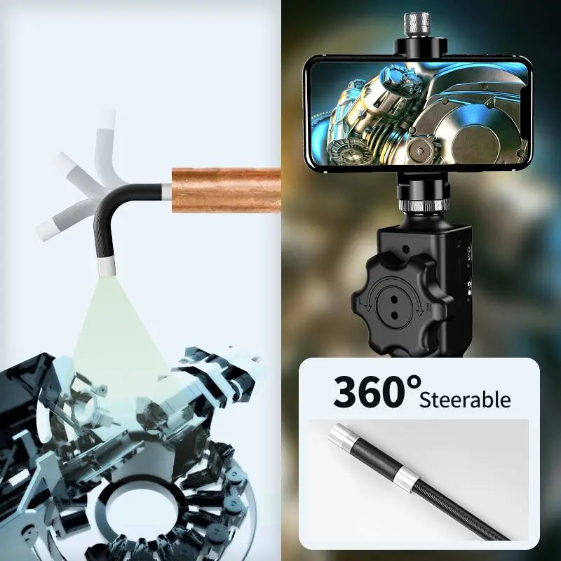 2.0MP Industrial Borescope Endoscope: 180° Steering, LED Lights