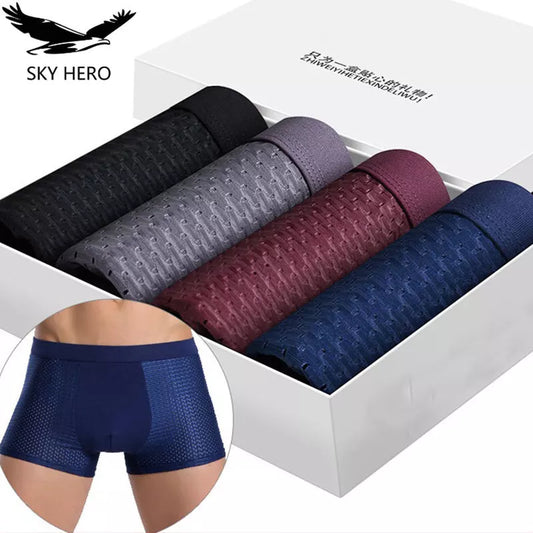 4pcs/Lot Men's Bamboo Boxers: Breathable Underwear with Bamboo Fabric, Large Sizes Available