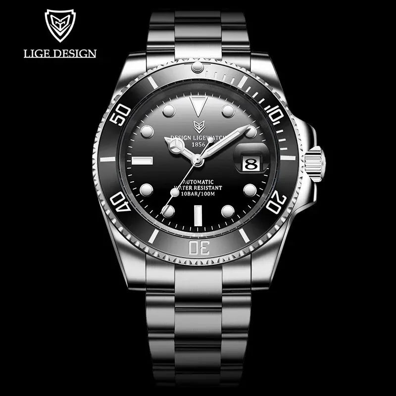 2024 LIGE New Men's Mechanical Wristwatch: Luxury Automatic Stainless Steel
