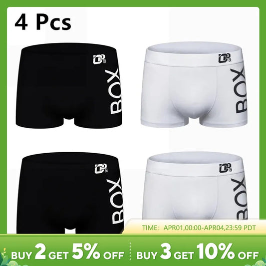 4Pcs Men's Cotton Boxer Shorts: Breathable and Soft Underwear, Male Panties
