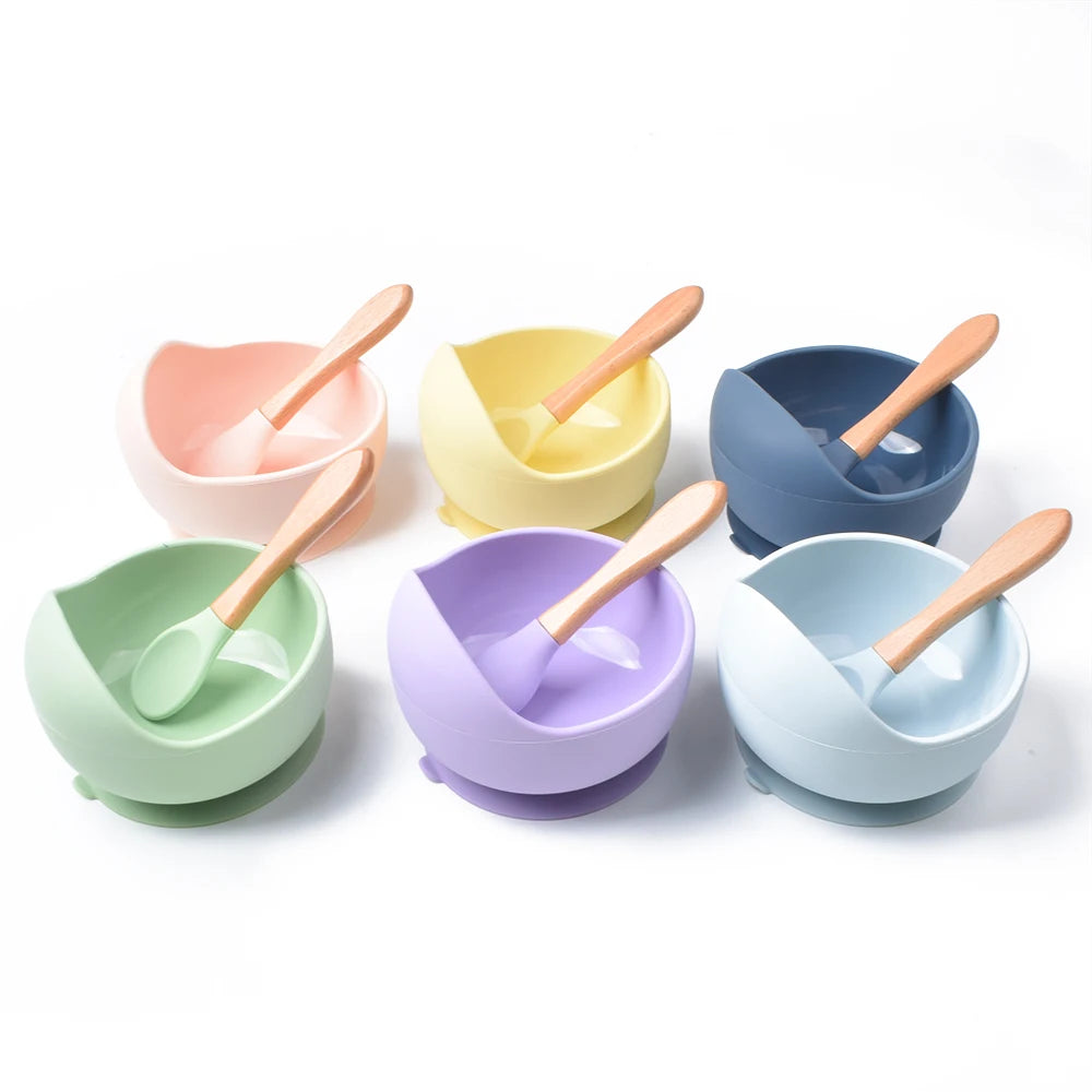 28 Colors Baby Silicone Suction Bowls: Waterproof Tableware for Kids' Feeding, Includes Spoons, Plates, and Dishes - Ideal for Infant Meals