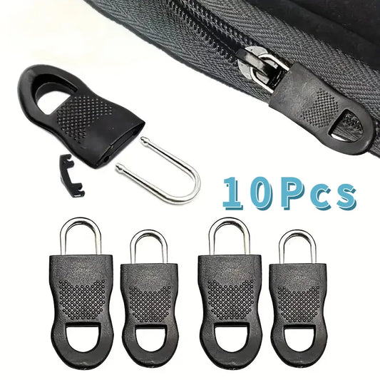 10Pcs Replacement Zipper Puller End: Fit for Rope Tag, Clothing Zip Fixer, Broken Buckle, Zip Cord Tab - Ideal for Bag, Suitcase, Backpack, Tent
