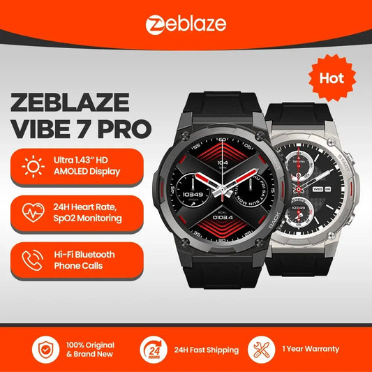 Zeblaze VIBE 7 PRO: Voice Calling Smartwatch with 1.43 Inch AMOLED Display - Enjoy Hi-Fi Phone Calls and Military-Grade Toughness
