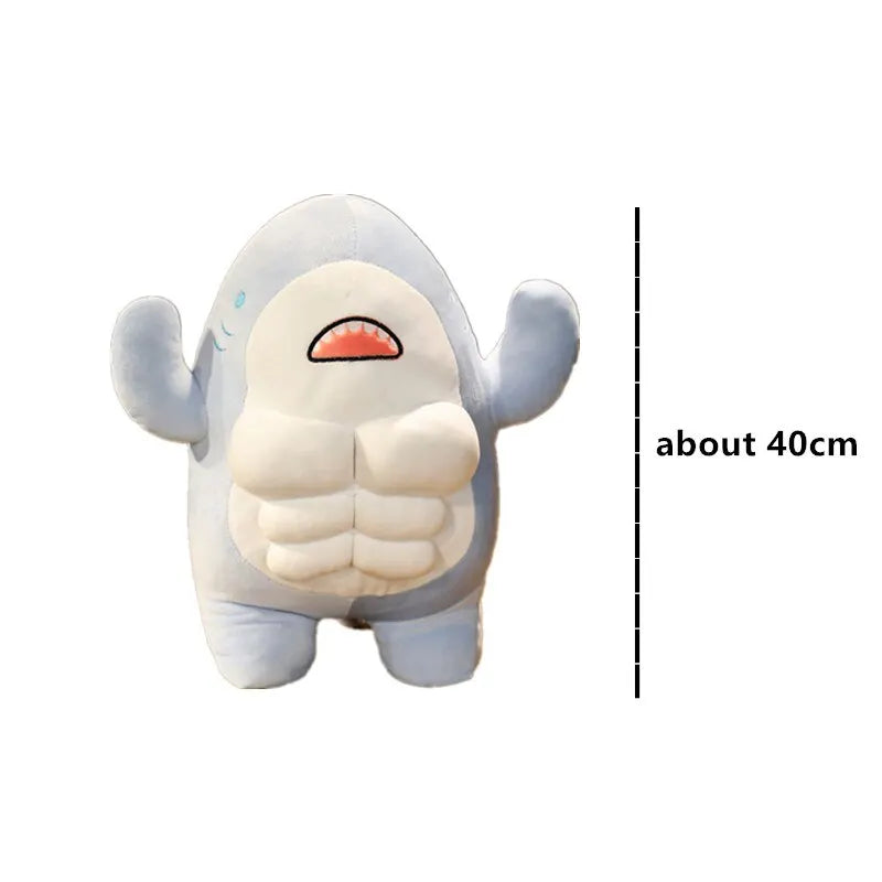 40CM Muscle Shark Plush Doll: Adorably Worked-Out Stuffed Cartoon Toy - Strong Animal Pillow, Ideal for Girlfriend or Boyfriend Gifts!