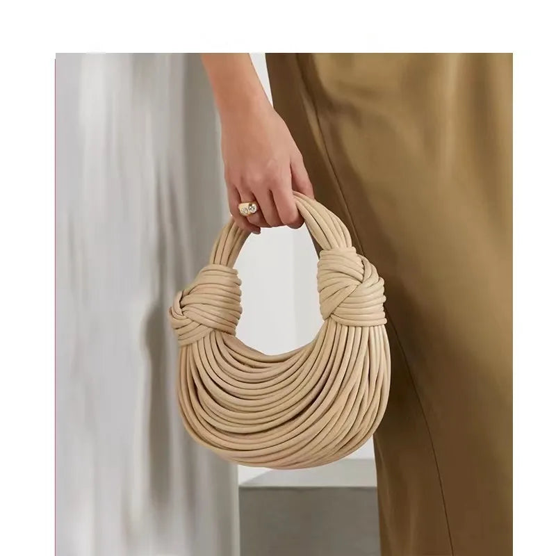 2024 New Gold Luxury Handbags for Women: Designer Brand Handwoven Noodle Bags with Rope Knotted Pulled Hobo and Silver Evening Clutch