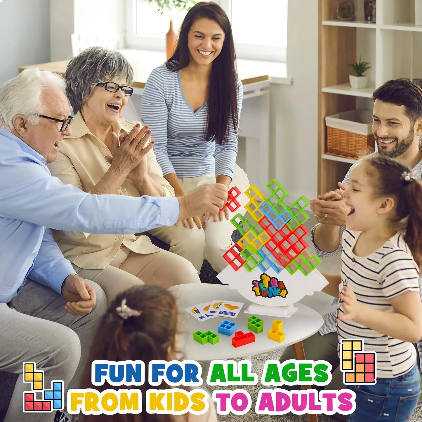 48PCS Tetra Tower Fun Balance Stacking Building Blocks Board Game: Perfect for Kids, Adults, Friends, and Family Game Nights or Parties