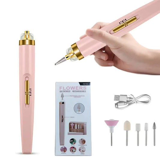 5 in 1 Electric Nail Polish Drill Machine with Light: Portable Mini Electric Manicure Art Pen Tools for Gel Removal