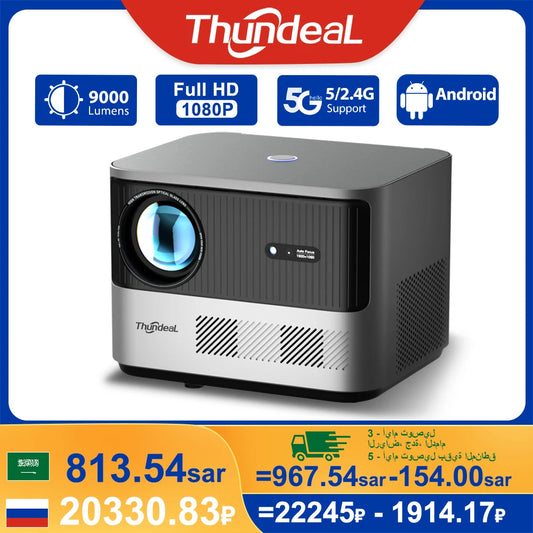 ThundeaL TDA6 Full HD Projector: Enjoy 1080P, 2K, and 4K Video with Auto Focus, 5G WiFi, Android Capabilities, and 3D Projection - Portable for Immersive Home Theater