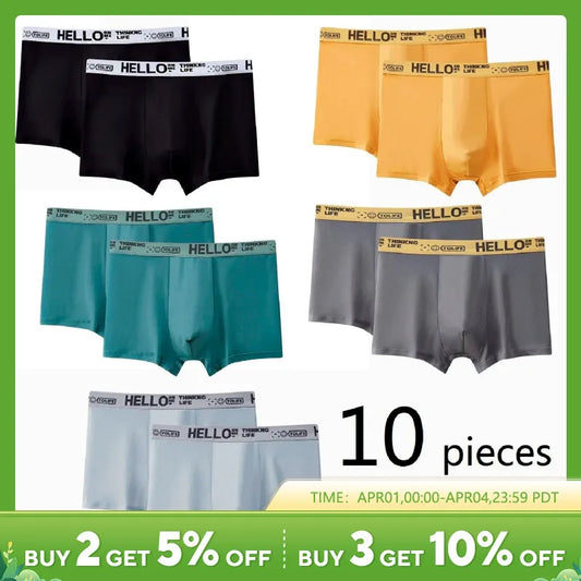 10-Piece Men's Boxer Shorts Set, Various Sizes (2XL, 3XL, 4XL), Assorted Colors, Soft and Fashionable, Suitable for Sports and Casual Wear
