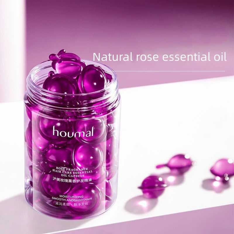 30pcs Rose Essential Oil Capsules: Keratin Plant Complex Oil for Dry and Damaged Hair Repair, Female Hair Care Products to Nourish and Revitalize Supple Hair