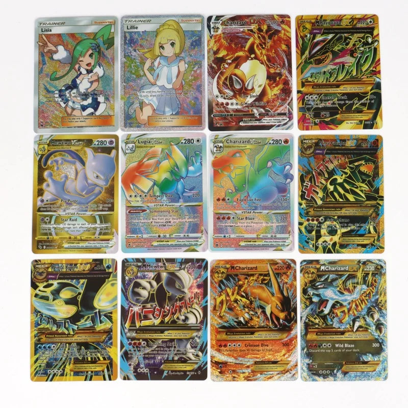 2024 New English Pokémon Cards: Holographic EX, Vstar, Vmax, GX with Rainbow Arceus - Featuring Shiny Charizard, Mewtwo, and Evolution Letters