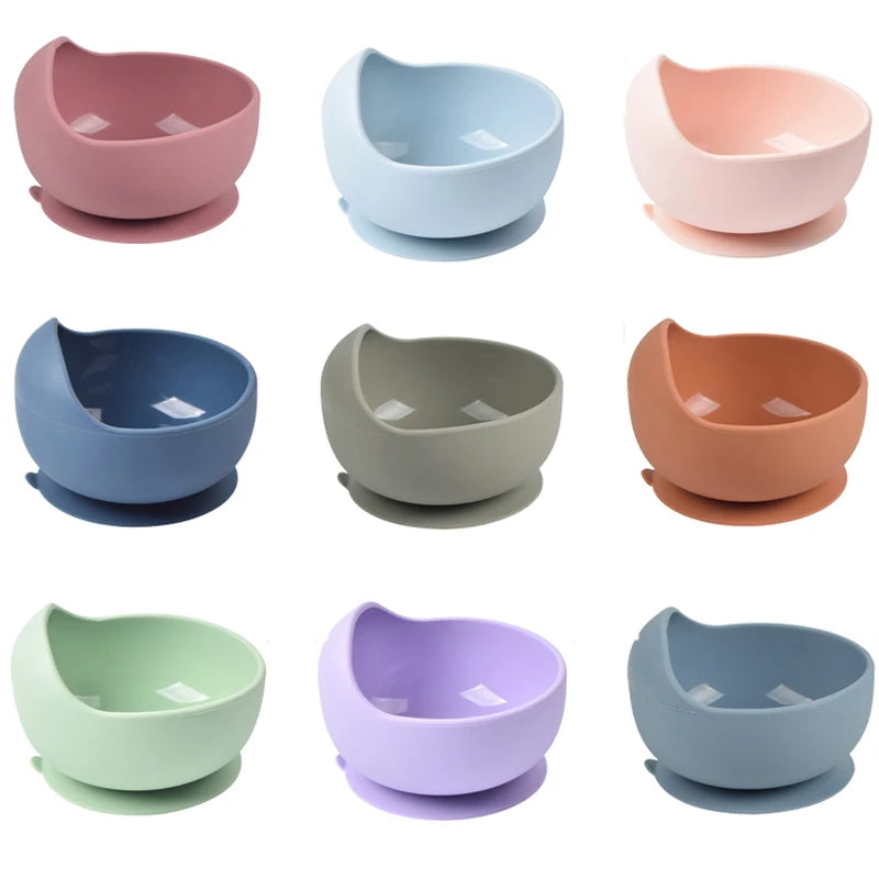 28 Colors Baby Silicone Suction Bowls: Waterproof Tableware for Kids' Feeding, Includes Spoons, Plates, and Dishes - Ideal for Infant Meals
