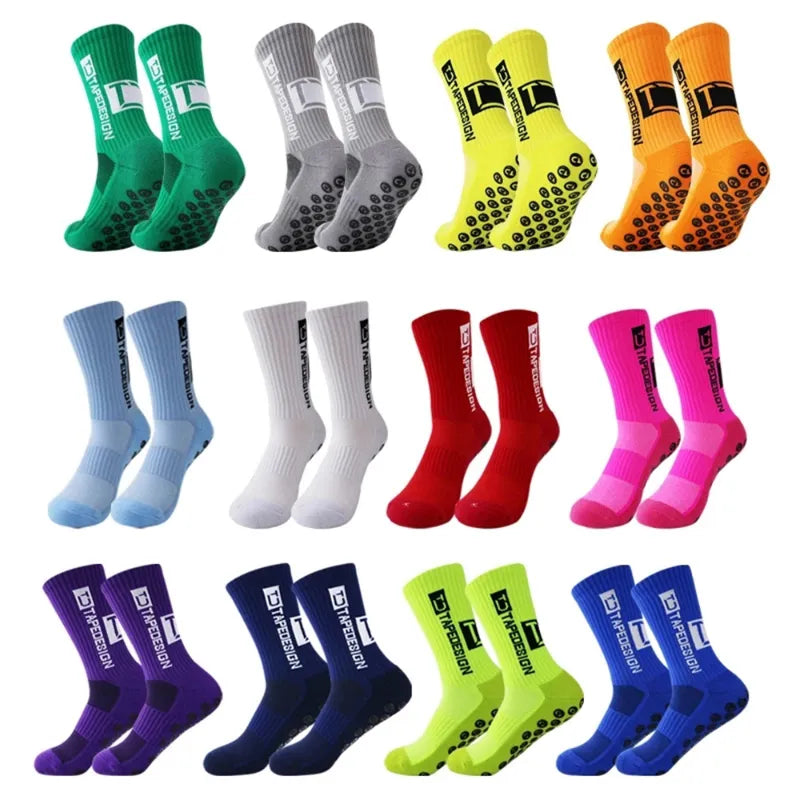2023 New Anti-Slip Football Socks: 6 Pairs/Lot, Mid-Calf Design with Tapedesign, Ideal for Soccer, Cycling, and Sports - Men's EU38-45 Size Range