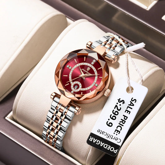 Luxury Diamond Ladies Quartz Watch: High-Quality Stainless Steel Waterproof Women's Timepiece with Date Feature - Complete with Gift Box