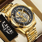 LIGE New Gold Skeleton Quartz Men's Watch: Retro Luxury Timepiece