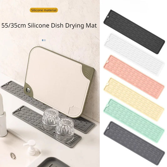 55/35cm Silicone Tableware Cushion: Anti-Slip Sink Tray for Kitchenware Protection, Dish Drying, and Storage - Convenient Sink Drain Mat
