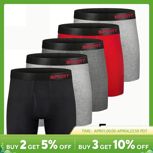 5-Piece Men's Sports Boxers: Breathable Underwear with Wide Bands, Multicolor Options, Ideal for Fitness and Sports, Available in Sizes M, L, XL