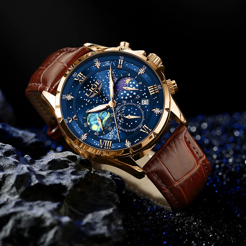 LIGE Men's Casual Sport Watch: Luxury Waterproof Chronograph