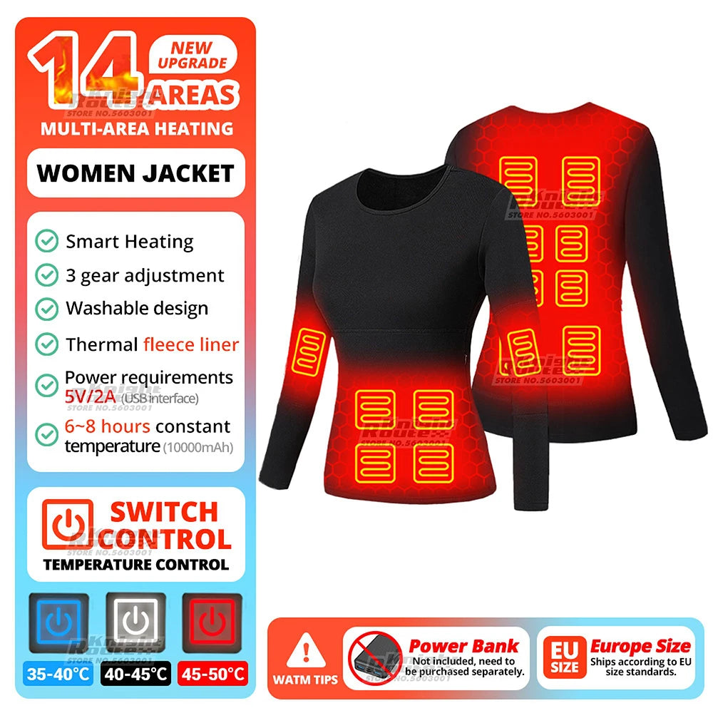 28 Areas Heated Jacket Men Self Heating Vest Women Heated Thermal Underwear Ski USB Electric Heating Clothing Long Johns Winter