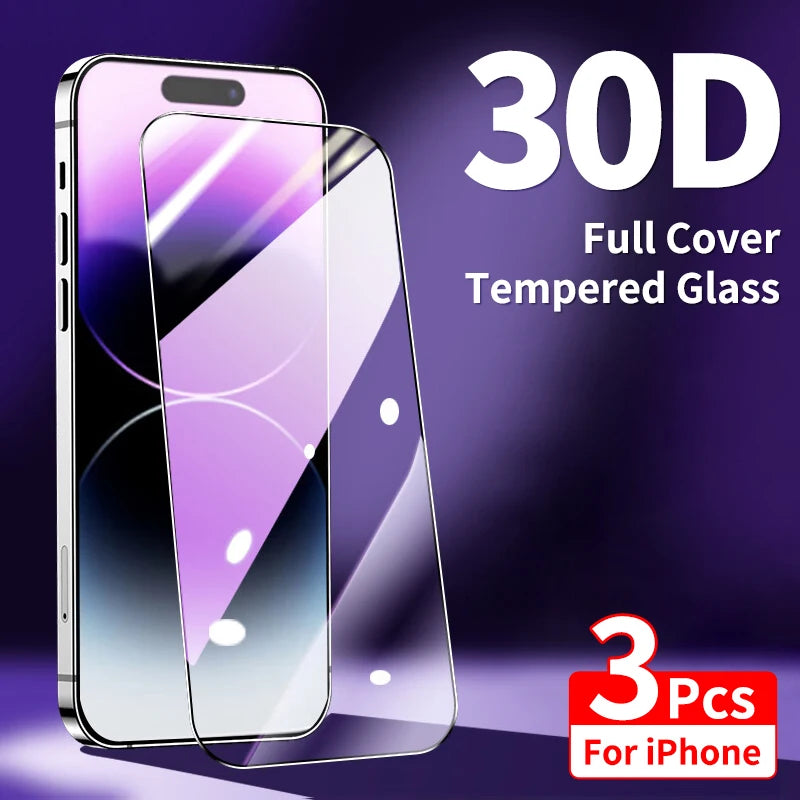 3PCS Full Cover Tempered Glass for iPhone Models