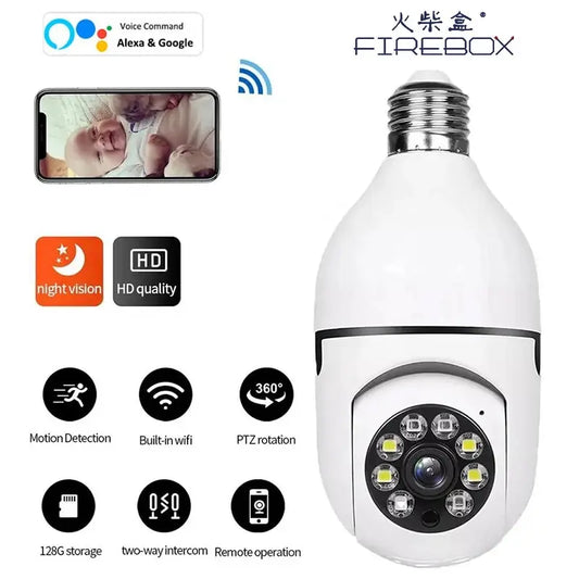 5G Bulb E27 Surveillance Camera: Full Color Night Vision, Human Tracking