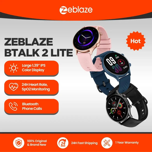 Zeblaze Btalk 2 Lite: Voice Calling Smartwatch with Large 1.39" HD Display, 24H Health Monitoring, and 100 Workout Modes for Men