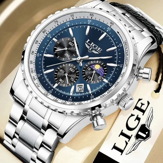 LIGE 2024 Top Brand Luxury Men's Quartz Watch: Waterproof Chronograph