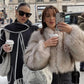 Iconic Street Fashion Week: Luxury Brand Gradient Cropped Faux Fur Coat for Women - Hot Winter 2023 Style Statement, Cool Girls' Fluffy Short Fur Jacket