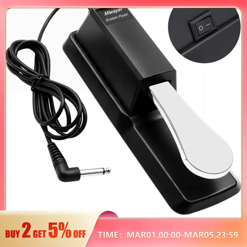 Miwayer Sustain Pedal with Polarity Switch. Compatible with MIDI Keyboards, Synths, Digital Pianos, Electronic Drums, and Electric Pianos