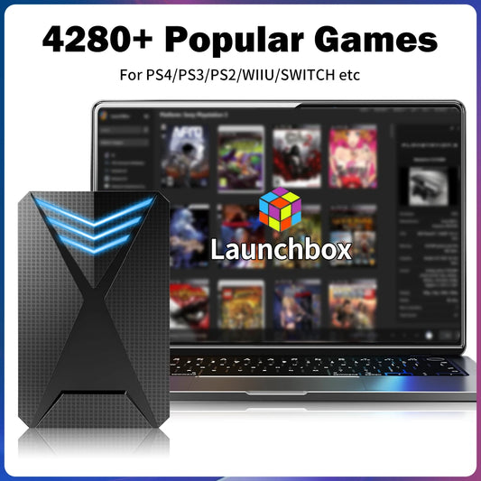 "Elevate Your Gaming Collection: Launchbox 2TB Retro Video Game Console HDD - Loaded with 4200+ Games for PS4/PS3/PS2/Switch/Wii/WiiU/DC. Includes 18 Game Emulators for PC/Laptop