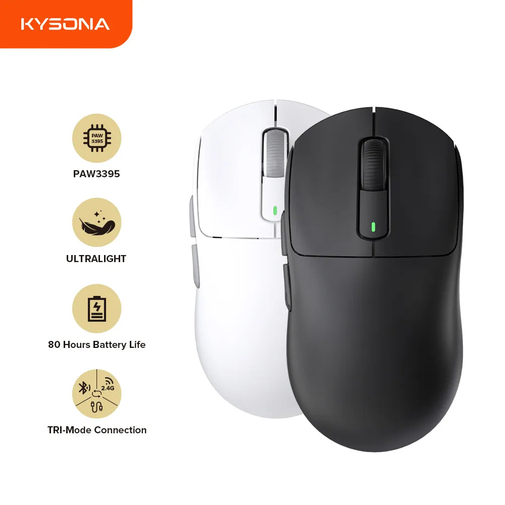 Unleash Precision Gaming: Kysona M600 Wireless Bluetooth Gaming Esports Mouse - Lightweight at 55g, 26000DPI with 6 Buttons, Powered by Optical PAM3395 Sensor for Laptop and PC Gaming